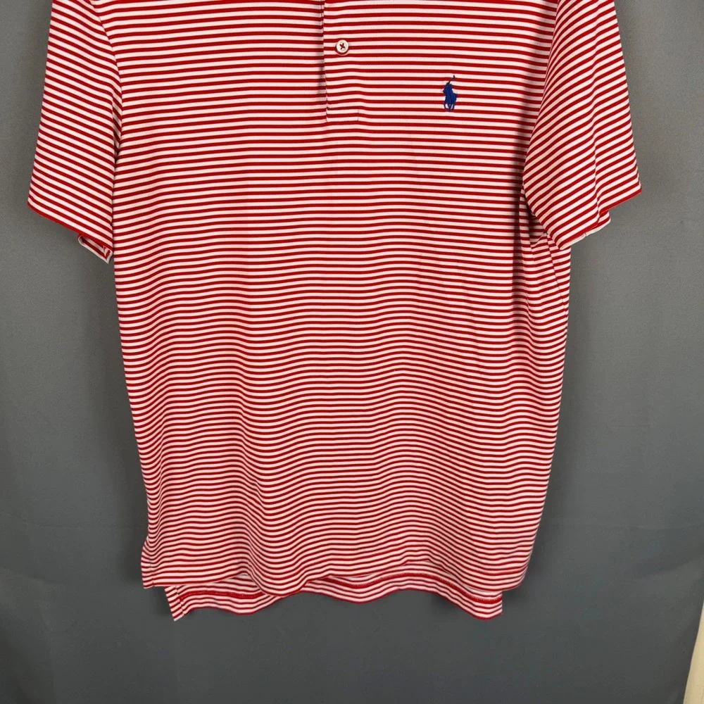 Polo Ralph Lauren Mens Performance Polo Shirt Large Red White Striped Golf Top